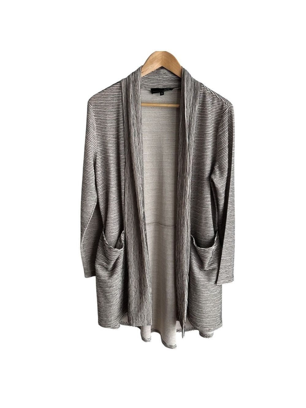 Habitat Liv Open Front Cardigan Sz S Grey Black Stripe Longline Textured NWOT